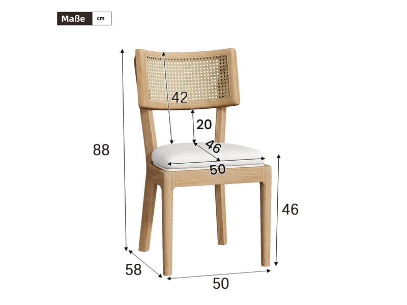  Lot de 4 chaises de salle à manger en bois avec dossier en rotin et assise en lin, couleur bois  - Conforama E