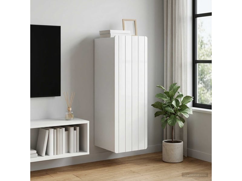  Armoire murale salon, meuble de rangement blanc brillant 33 x 34,5 x 94 cm  - Conforama B