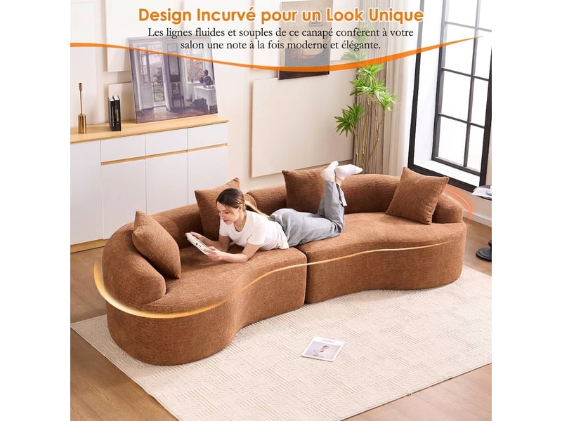  Canapé courbé 4 places modulable en chenille - couleur caramel élégante - aucun assemblage  - Conforama D