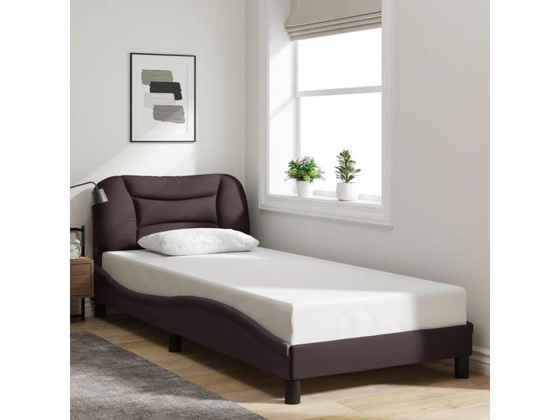  Lit simple- lit adulte -  cadre de lit avec led sans matelas hvar marron foncé 80x200 cm tissu  - Conforama C