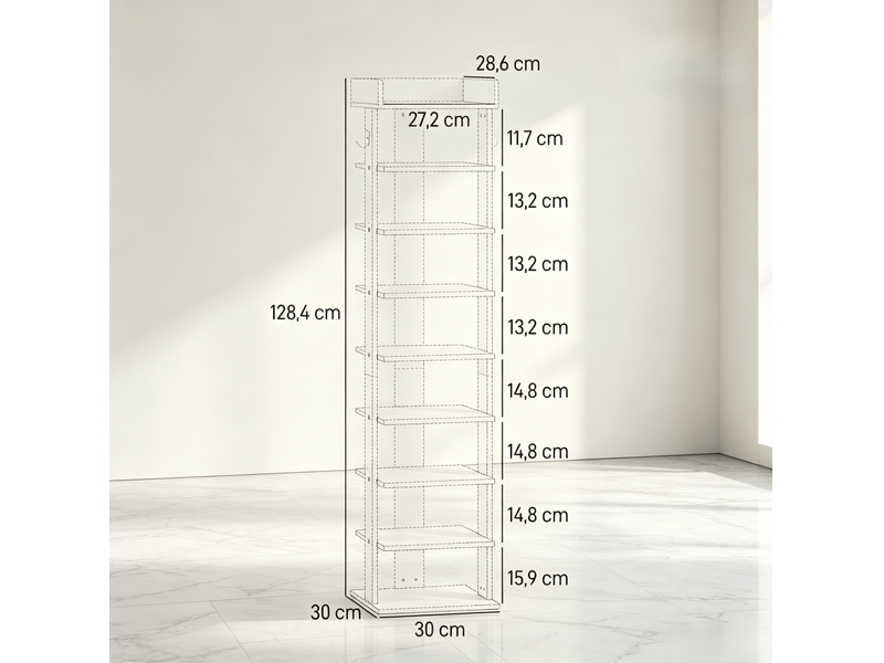  Meuble à chaussures 30x30x128,4 cm 9 niveaux panneau de particules blanc  - Conforama E