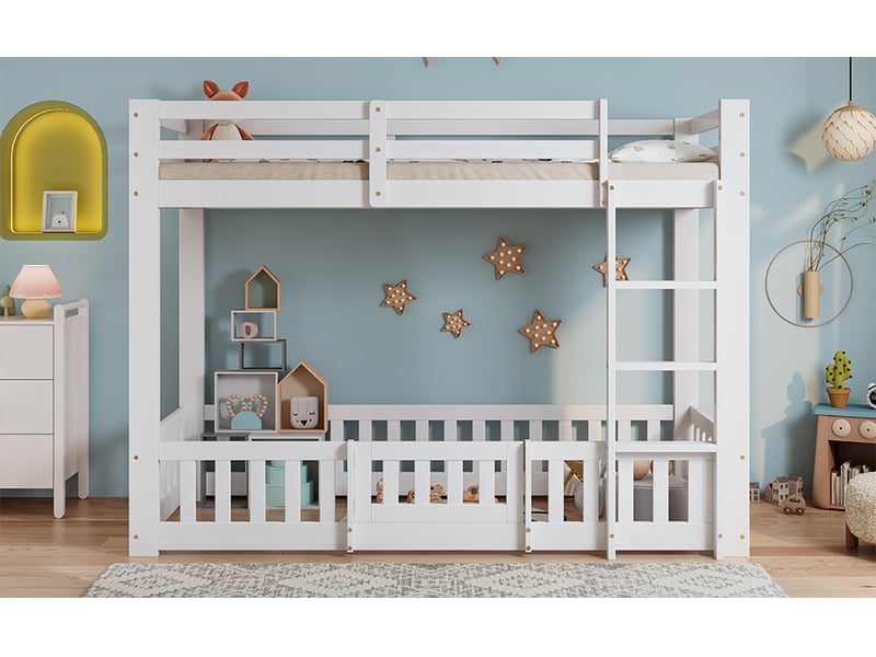 Lit enfant 90 x 200 cm ,lit superposé avec protection anti-chute,bois massif ,blanc - Conforama B