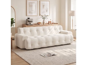 Canapé 3 places en chenille 211 cm, canapé salon, assise profonde, entièrement compressé sans montage, crème