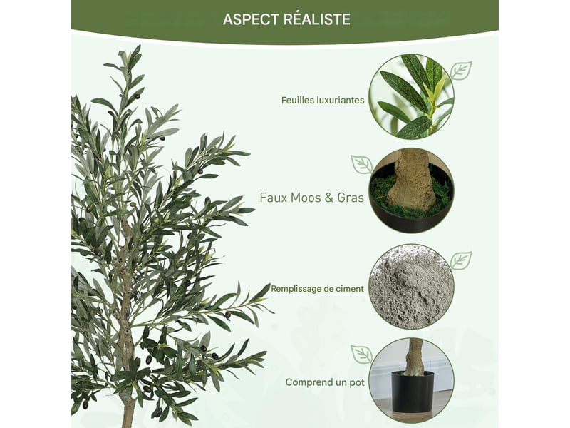  Olivier artificiel avec pot 900 feuilles et 40 olives vert 15 x 15 x 180 cm  - Conforama D