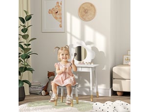 Ensemble coiffeuse pour enfant avec tabouret, coiffeuse 2 pièces pour enfants de 3 à 6 ans, miroir forme de nuage, blanc