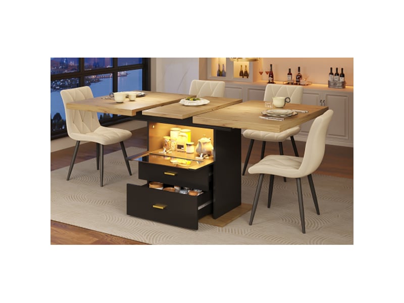  Table à manger extensible 110–140 cm x 80 x 75 cm, éclairage led, 6 places, idéale cuisinesalle à mangerterrasse  - Conforama B