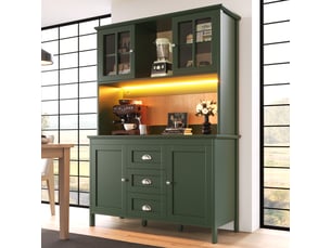 Buffet de cuisine,120x40x179 cm,led et portes vitrées,mdf,vert