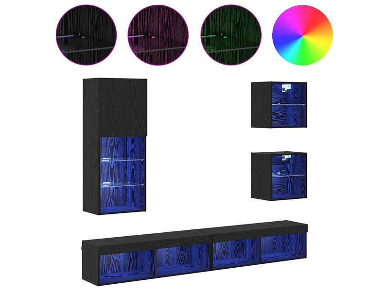  Meuble tv - unités murales tv avec led 5 pcs chêne noir 100 x 30 x 30 cm  - Conforama D