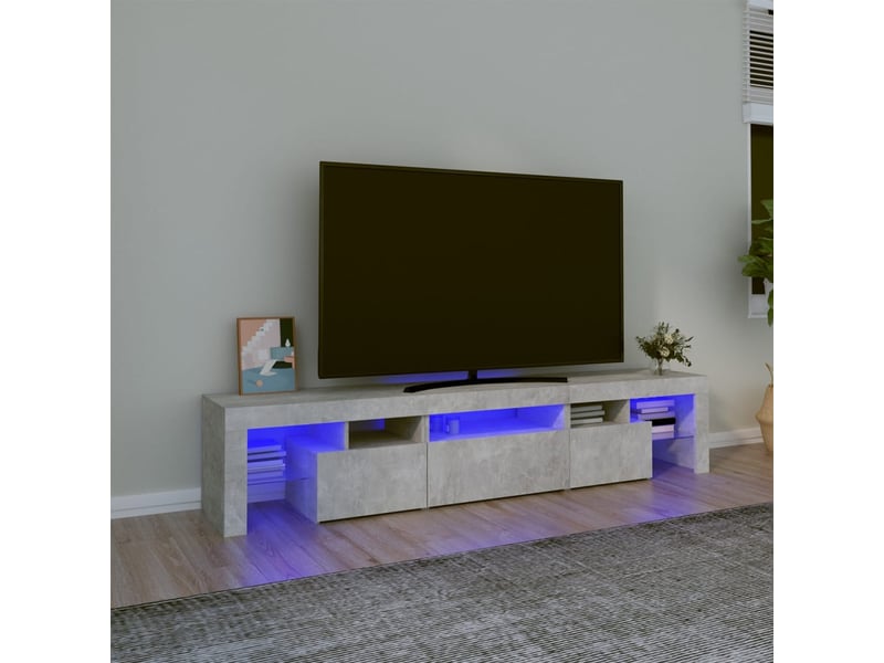 Meuble tv - banc tv - meuble de rangement avec lumières led gris béton 200x36,5x40 cm - Conforama B