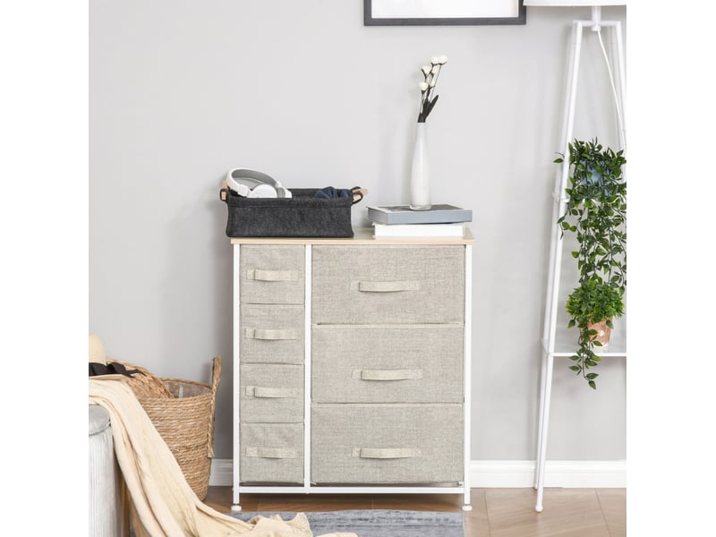  Commode de rangement 7 tiroirs pliables en tissu gris clair 63,5x30x71 cm  - Conforama B
