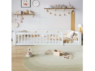 Lit adulte 90x200 avec barrière de sécurité coussins bois massif blanc chambre homvra
