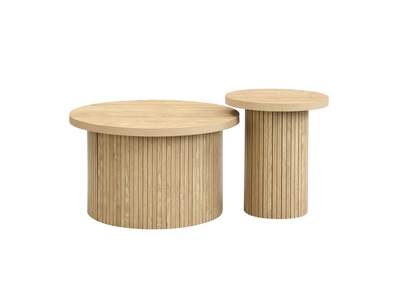  Ensemble tables basses rondes 66x40 cm et 40x46 cm encastrables mdf naturel  - Conforama D