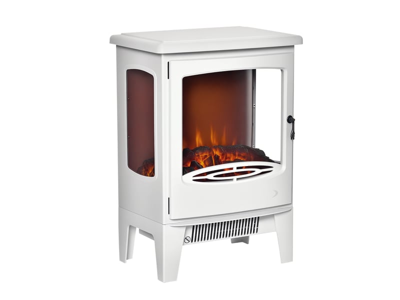  Cheminée électrique poêle style néo-rétro 900-1800 w simulation flammes led luminosité réglable acier abs blanc  - Conforama A