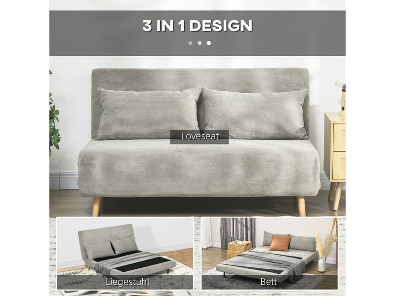 Canapé convertible, canapé-lit — 141 x 90 x 81 cm, gris, en velours - Conforama D