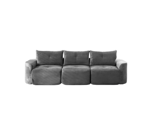 Canapé droit modulable 3 places en velours côtelé gris anthracite, style wabi-sabi aux formes arrondies