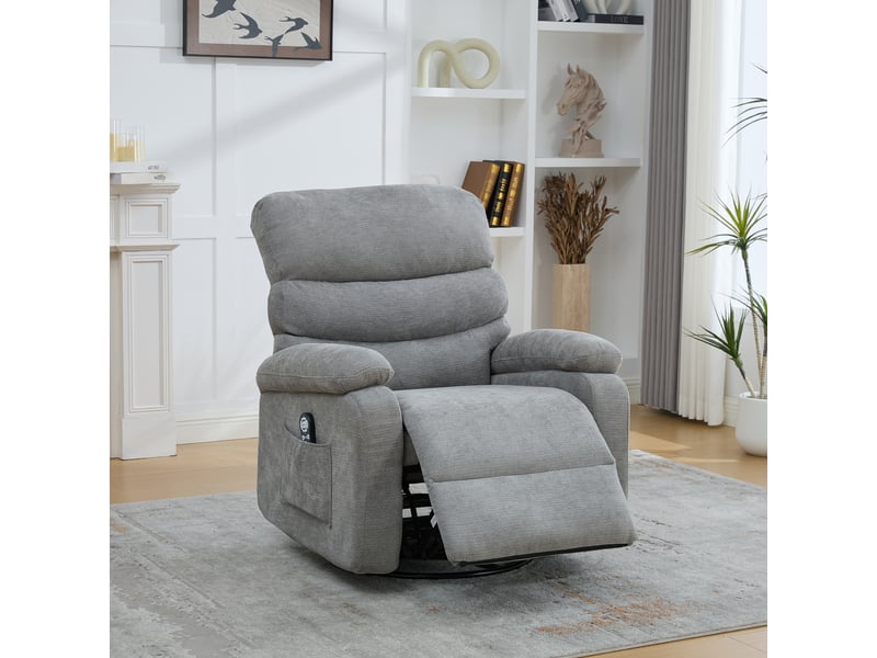  Fauteuil relax manuel pivotant 360° massant et chauffant en chenille gris Fay Lum - Conforama B
