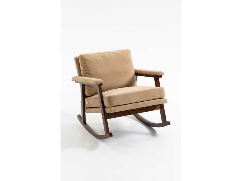  Fauteuil à bascule relax - 83x73x80 cm - avec coussin lombaire en velours pieds bois - marron clair  - Conforama A