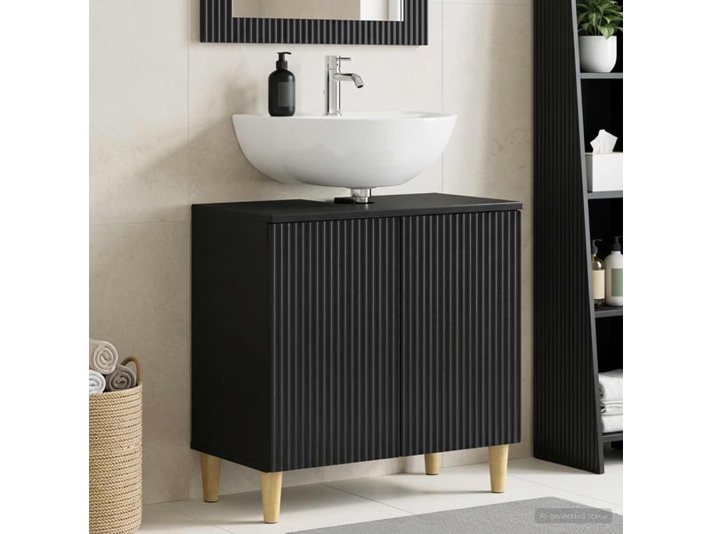  Meuble sous lavabo de salle de bain arnhem noir cf64824  - Conforama B