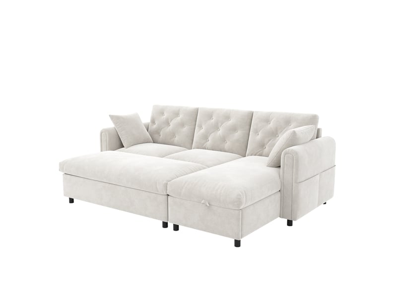  Canapé d’angle beige en flanelle et polyester, 219 × 131 × 86 cm, avec rangement et méridienne réversible  - Conforama A