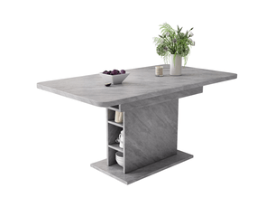 Table à manger extensible 110-130x70x75 cm, coloris gris, motif imitation marbre, aggloméré, rectangulaire, rangement intégré
