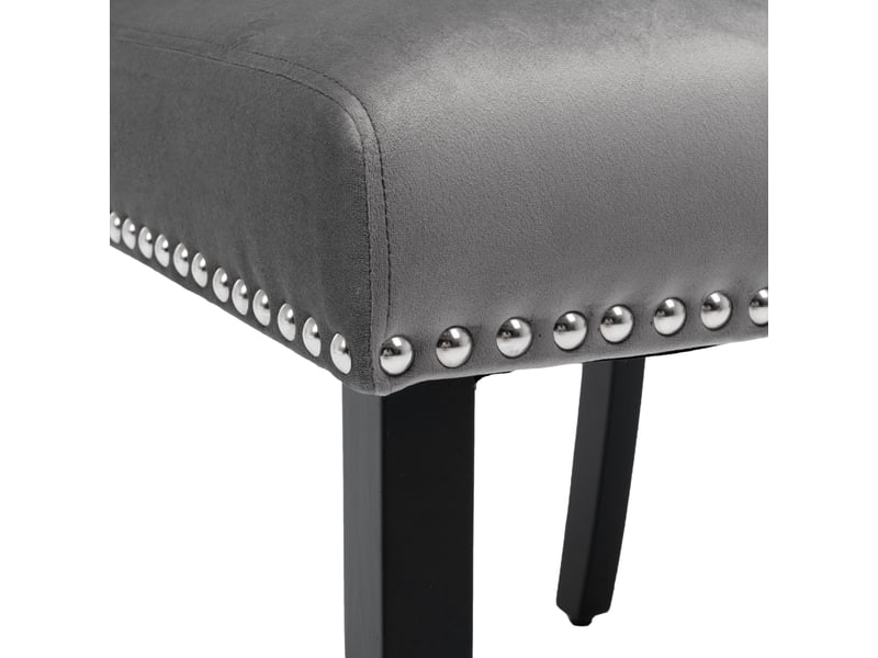 Chaise de salle à manger lot de 2 en velours gris 45x61x100 cm, dossier capitonné, clous et anneau chromé - Conforama R