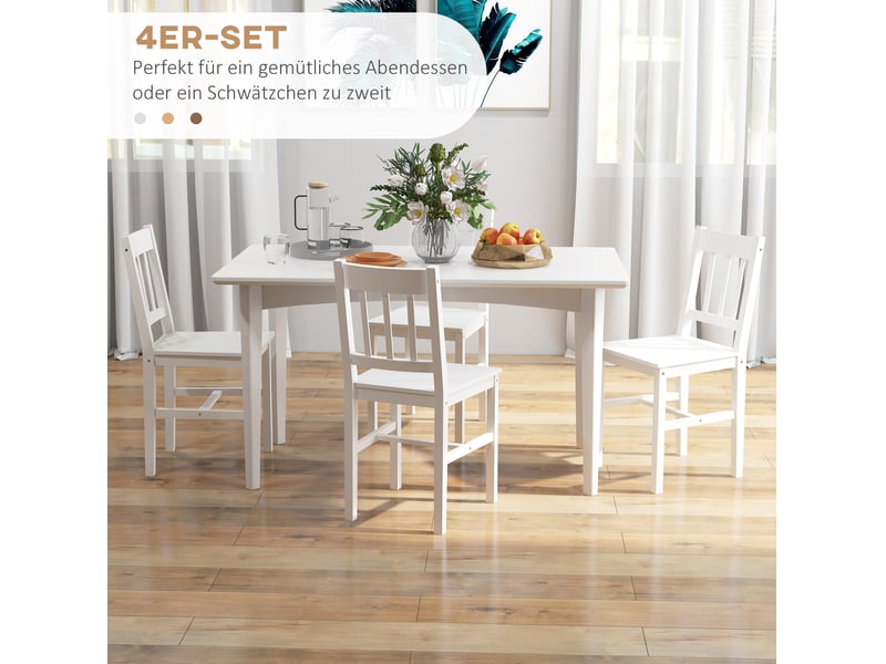  Chaise de salle à manger lot de 4 avec dossier ouvert et patins antidérapants en bois laqué blanc  - Conforama D