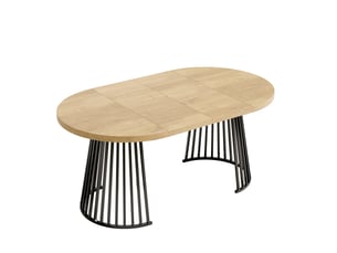 Table à manger extensible 4 à 8 personnes avec plateau 3 cm, structure métal, pour salle à manger en mdf chêne et noir