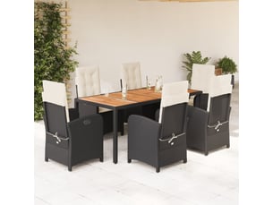 Ensemble à manger de jardin coussins 7pièces noir résine tressée
