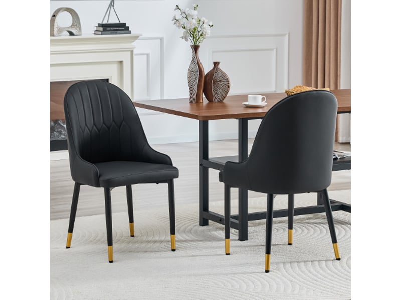  2 chaises noires - dossier motif éclair - imperméables et durables - coussins épais élastiques - cuisine, café, pro  - Conforama B