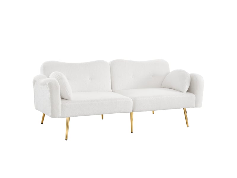  Canapé lit 2 places convertible moderne tissu bouclette blanc dossier réglable  - Conforama A