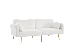 Canapé droit convertible <strong></strong> <strong></strong> 2 places Tissu bouclette blanc