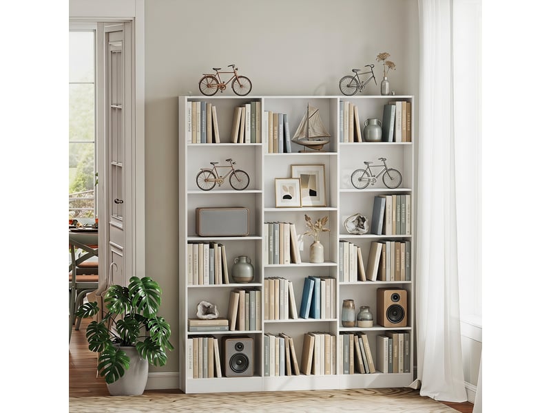  Bibliothèque 6 niveaux 17 compartiments 149 x 23,6 x 188 cm blanc  - Conforama C