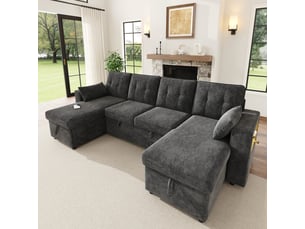 Canapé modulable u convertible 273x131x83 cm avec couchage, 2 méridiennes coffre, led, usbtype-c, chenille - gris
