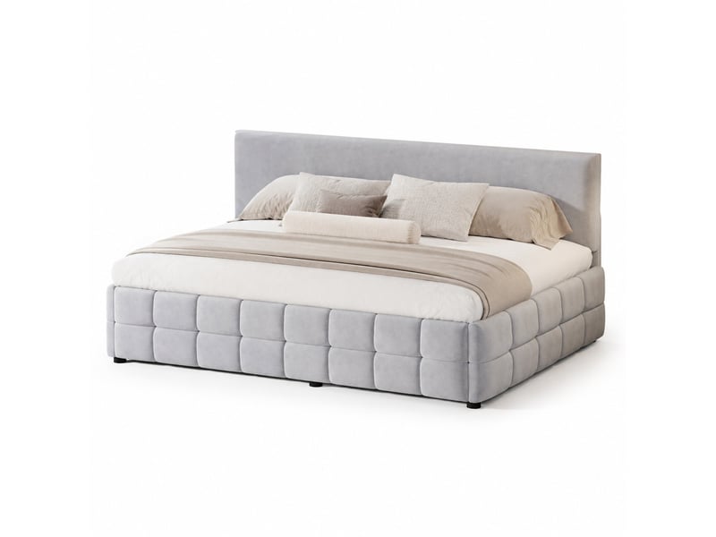  Lit banquette coffre 90x200 cm en velours gris clair avec dossier  - Conforama A
