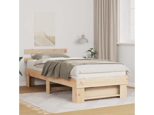 Lit adulte, lit simple, cadre de lit avec tête de lit marron 90x200cm pin massif cf3048