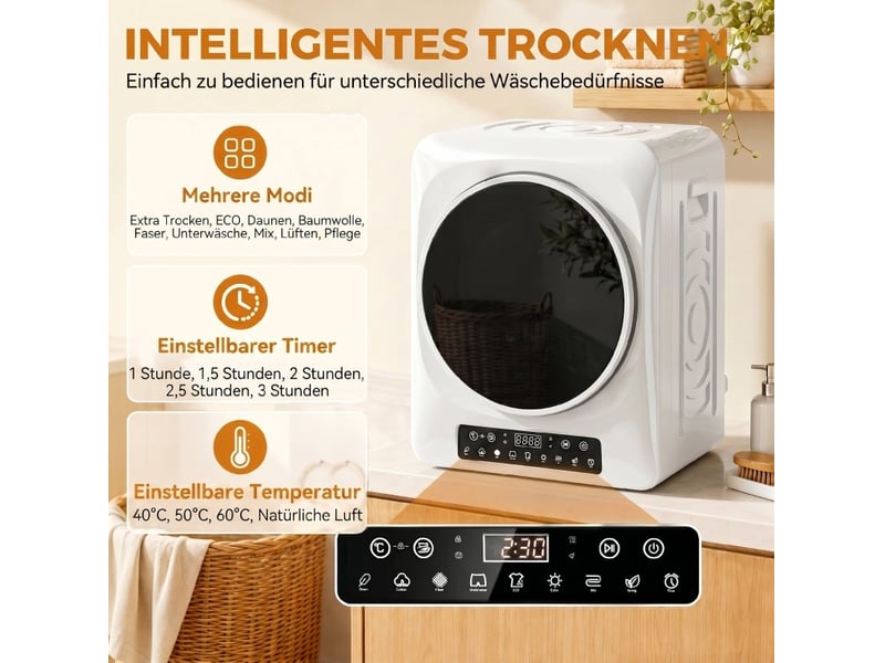 Sèche-linge à évacuation compact 5 kg 49x43x61 cm – blanc – 1000 w, modes eco et extra sec, capteur d'humidité - Conforama E