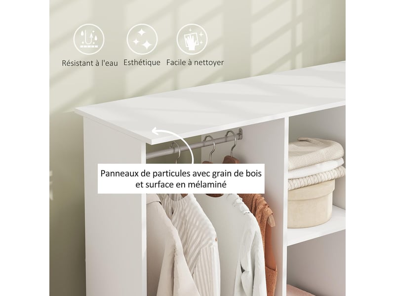  Armoire penderie ouverte mobile 2 tringles 3 étagères blanc 120 x 40 x 128 cm  - Conforama D