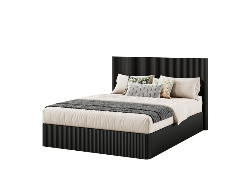  Lit coffre 160 x 200 cm avec sommier à lattes et système hydraulique noir  - Conforama A