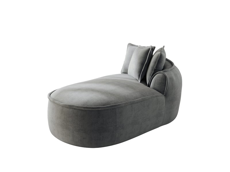 Canapé méridienne droit 2 places en chenille gris avec coussins, assise profonde 122 cm et accoudoirs larges - Conforama A