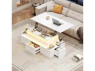 Table basse - avec rangement - avec tiroirs - avec éclairage led - avec port usb - panneau de fibres de densité moyenne - blanc