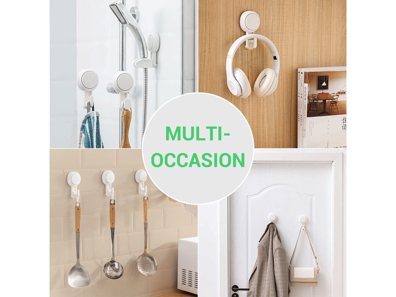  Crochet ventouse mural lot de 4 en plastique charge de 5kg salle de bain en forte vacuum porte pour sacs, blanc  - Conforama E
