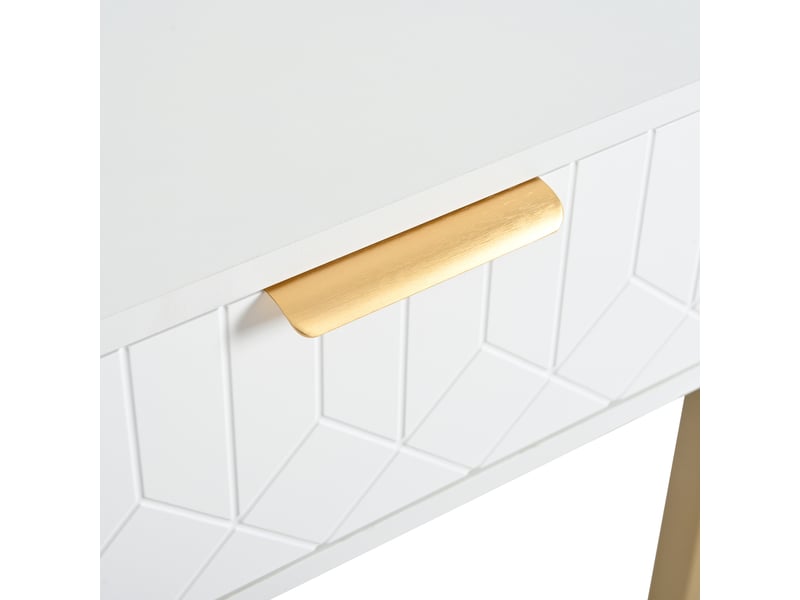  Table console moderne avec 3 tiroirs,repose-pieds réglables,poignées et cadre dorés,blanc+doré console bicolore - Conforama E