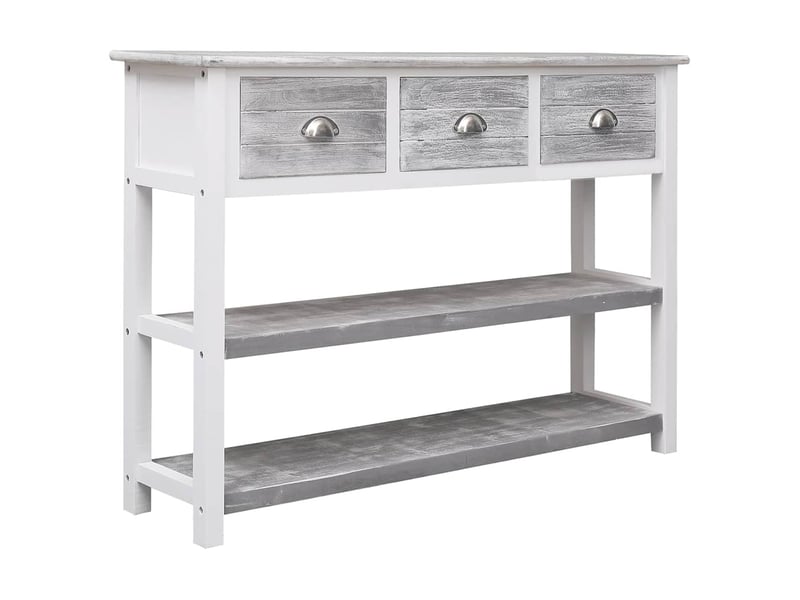  Buffet - bahut - meuble de rangement gris antique 108x30x76 cm bois de paulownia massif  - Conforama D