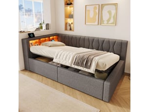 Lit banquette 90 x 200 cm, coffre hydraulique, led, rangements, usb
