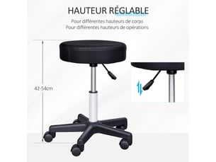 Lot de 2 tabourets de massage à roulettes reglable en hauteur pivotant avec couleurs trois de housse de protection