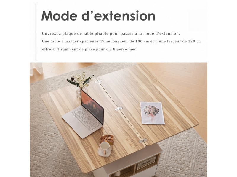 Table basse relevable multifonction, 2 plateaux, rangements, 100 x 51 x 47 cm, blanc et bois naturel - Conforama D