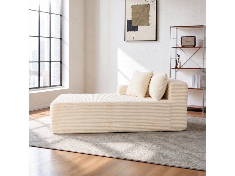  Canapé modulable 1 place en chenille beige avec espace chaiselongue  - Conforama D