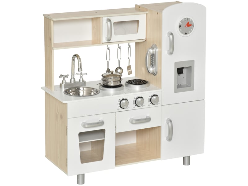 Cuisine bois jeu d'imitation - cuisine enfant - nombreux accessoires & rangements inclus - mdf pin blanc chêne clair - Conforama A
