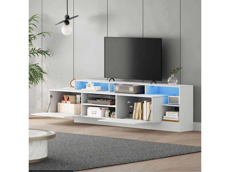  Meuble tv 190x40x48,5 cm, espace de rangement ouvert avec éclairage led pour téléviseurs jusqu'à 70 pouces  - Conforama E