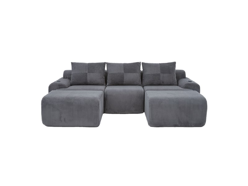  Canapé modulaire 3 places 268x174x80 cm confortable porte-gobelet poche latérale velours côtelé gris foncé  - Conforama A